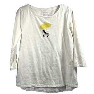 Talbots Women's Top MP Petite Cat Ivory 3/4 Sleeves Pullover Slub100% Cotton